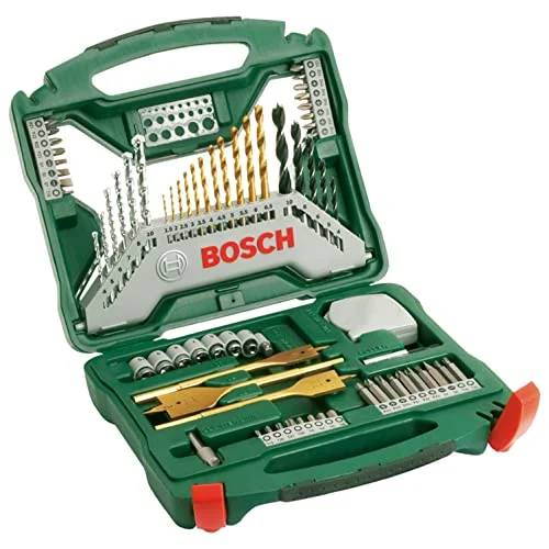 Oferta NoSoloChollos Mejora del hogar: NoSoloChollos Bosch 70 uds. Set de brocas y puntas de atornillar X-Line de titanio (para madera, mampostería y metal, incluye cinta métrica y brocas fresadoras planas, para taladro y destornillador)