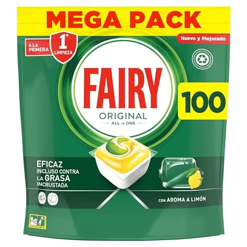 Oferta NoSoloChollos Drugstore: NoSoloChollos Fairy Original All in One, Pastillas con olor a Limón Lavavajillas, 100 Cápsulas (5 x 20), Efectivas Incluso con la Grasa Seca