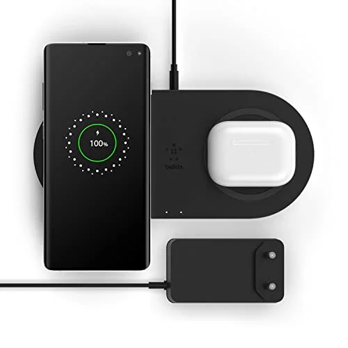 Oferta NoSoloChollos Inalámbrico: NoSoloChollos Belkin Cargador Inalámbrico Doble (Base de Carga Inalámbrica Doble de 10 W para iPhone 14, iPhone 13 o iPhone 12, Galaxy S22, S22+, S22 Ultra, Pixel 4, 4XL, AirPods y Otros)