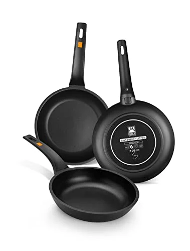 Oferta NoSoloChollos Casa: NoSoloChollos BRA Efficient | Set de 3 sartenes, 18-22-26 cm, Aluminio Fundido con Antiadherente Platinum Plus, Apta para inducción, Negro